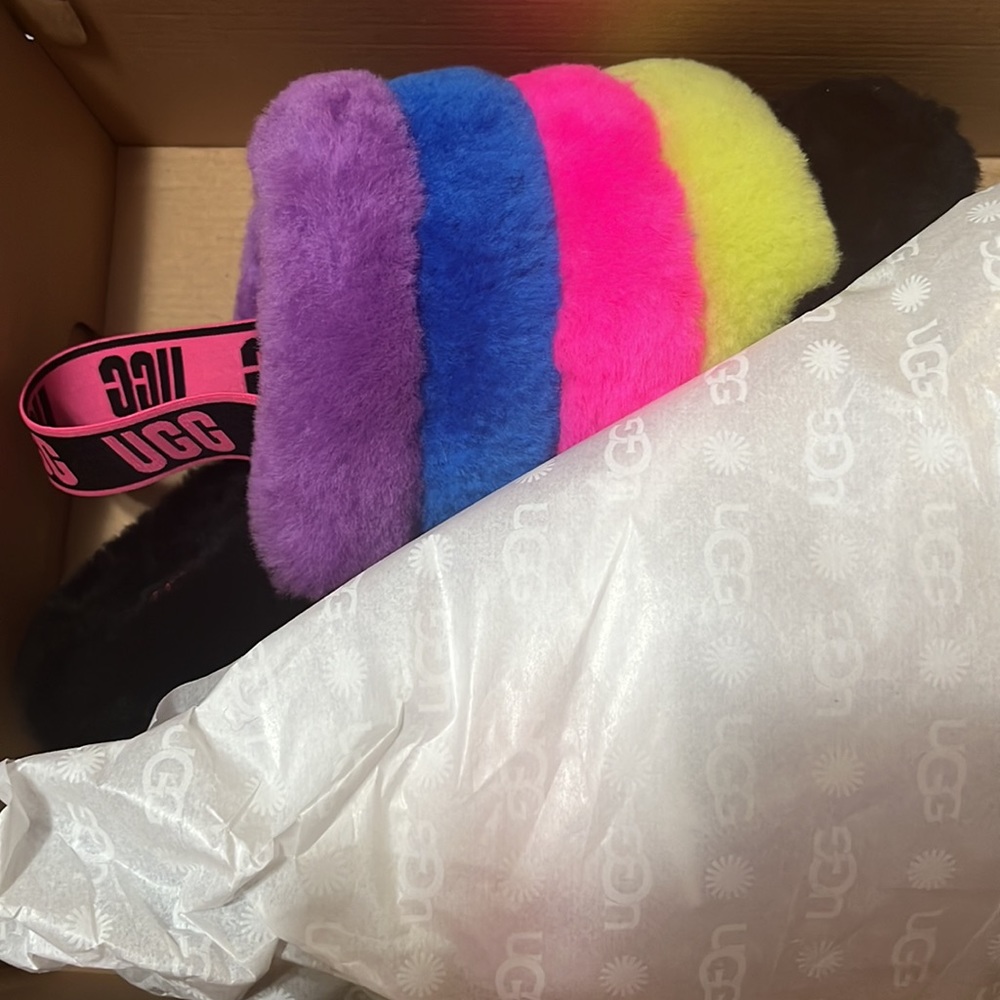 Rainbow ugg slides